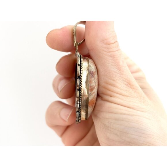 Orange Jasper Teardrop Shaped Southwest Sterling Silver 925 VintagePendant - Picture 7 of 10